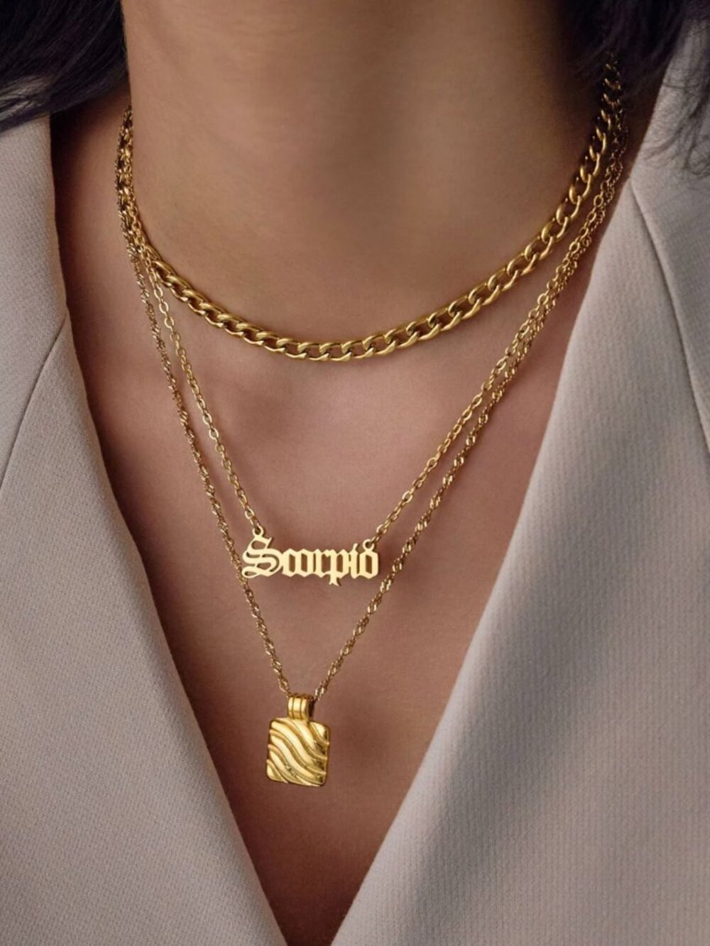 NEW Scorpio Old-English Zodiac Necklace Stainless Steel